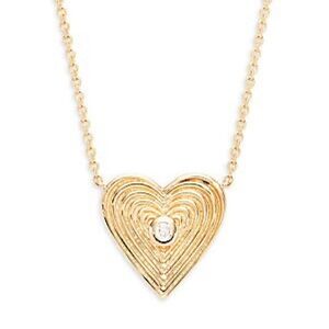 14k fluted heart pendant with center diamond
